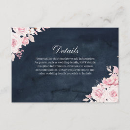 Carte D'accompagnement Blush Floral Navy Aquarelle Détails du Mariage