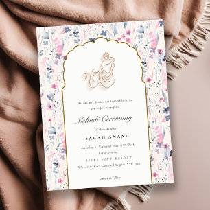 Carte D'accompagnement Blush Gold Floral Krishna Mariage indien Mehndi