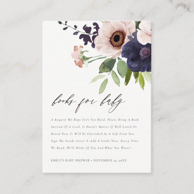 Carte D'accompagnement Blush Navy Anemone Floral Livres pour le Baby show (Devant)