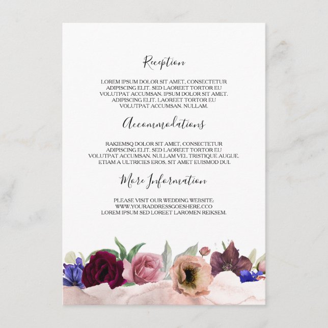 Carte D'accompagnement Blush Navy Bourgogne Information Mariage (Devant)