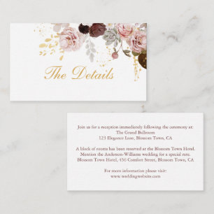 Carte D'accompagnement Blush Peony & Gold Burgundy Floral Détails du Mari