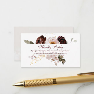 Carte D'accompagnement Blush Peony & Gold Burgundy Site Mariage RSVP