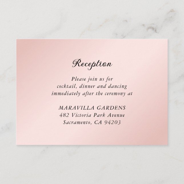 Carte D'accompagnement Blush Pink Black Détails Mariage Hébergement (Dos)