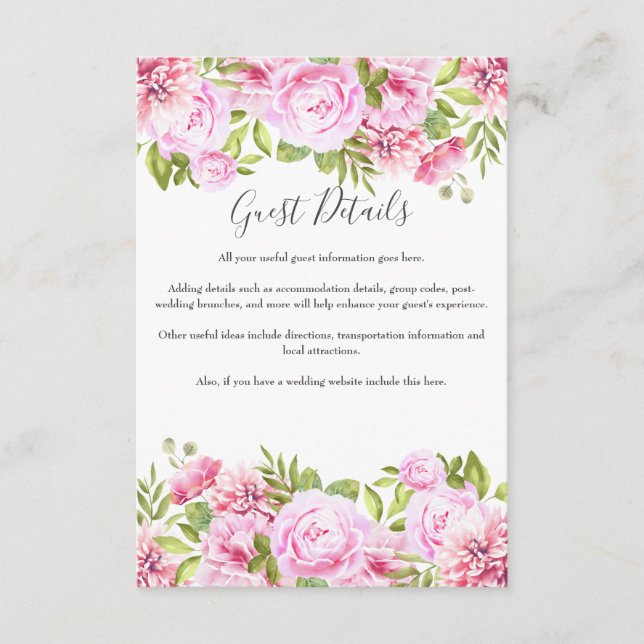 Carte D'accompagnement Blush Pink Floral Informations sur l'invité (Devant)