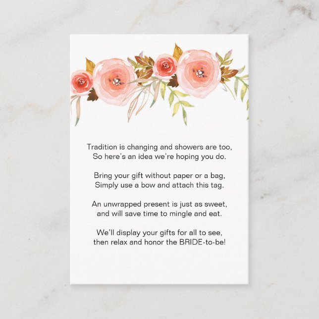 Carte D'accompagnement Blush Pink Floral No Wrap Douche demande tag 3605b (Devant)