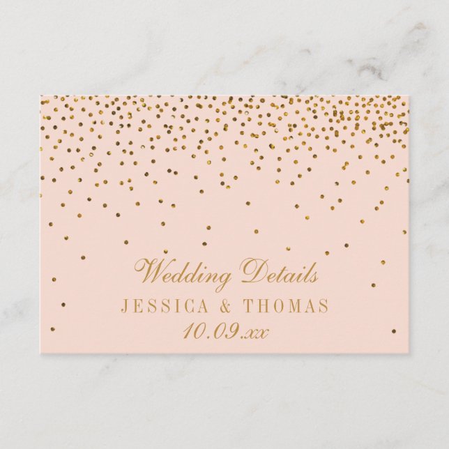 Carte D'accompagnement Blush Pink & Gold Confetti Mariage Détail Insertio (Devant)