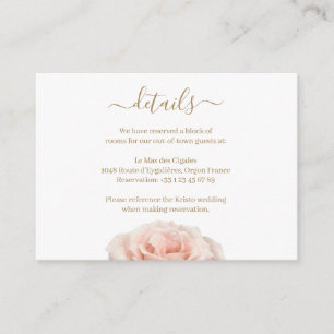 Carte D'accompagnement Blush Pink Realist Rose Mariage Hotel Détail de l'
