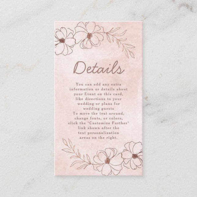 Carte D'accompagnement Blush Pink & Rose Gold Foil Détails du Mariage Flo (Devant)