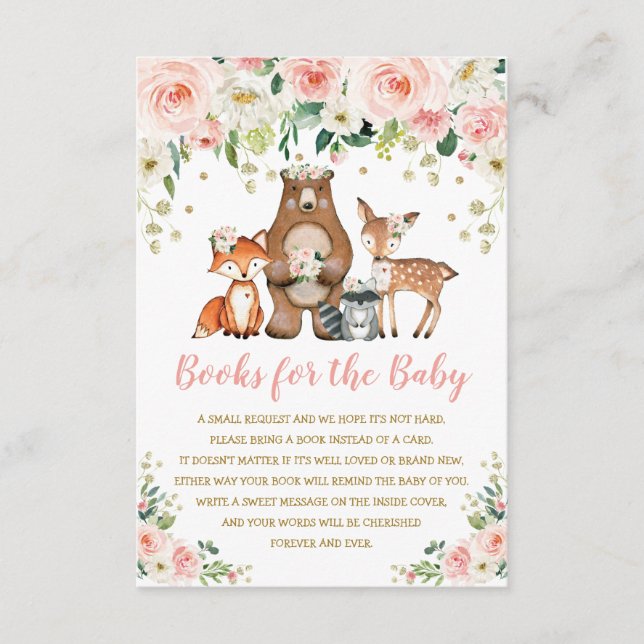 Carte D'accompagnement Blush rose Floral Woodland Animaux Livres pour béb (Devant)