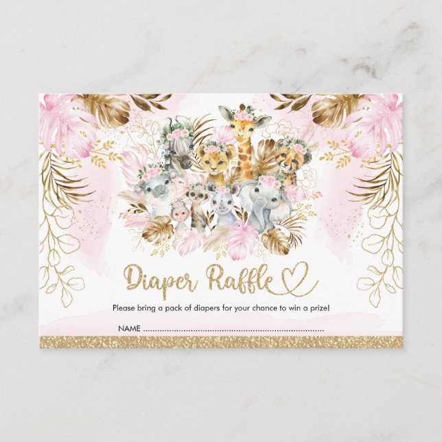 Carte D'accompagnement Blush Tropical Safari Baby shower Déchets Raffle (Devant)