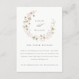 Carte D'accompagnement Blush White Meadow Floral Wreath Détails du Mariag