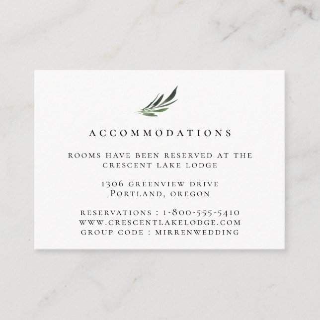 Carte D'accompagnement Bohême Botanique Mariage Hébergements (Devant)