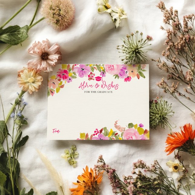 Carte D'accompagnement Bohème rose roses conseils de graduation (Bohemian pink roses graduation advice wishes enclosure card)