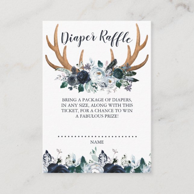 Carte D'accompagnement Boho Antler Marine Baby shower Floral Déchets Raff (Devant)