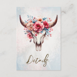 Carte D'accompagnement Boho Aquarelle Floral Vache Crâne Mariage QR code