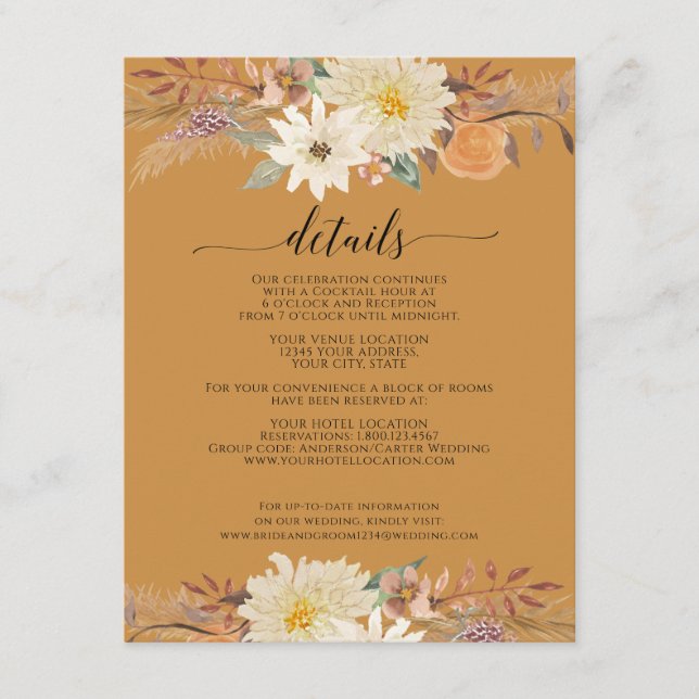 Carte D'accompagnement BOHO Automne Floral Aquarelle Bio Terre Moutarde (Devant)