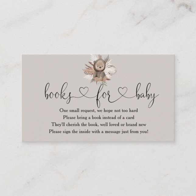 Carte D'accompagnement Boho Bear Baby shower Livres Pour Bébé (Devant)