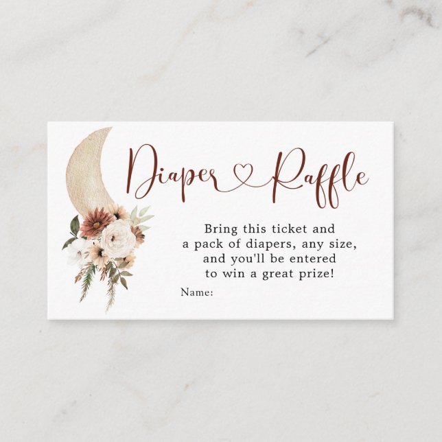 Carte D'accompagnement Boho Beige Floral Lune Baby shower Déchets Raffin (Devant)