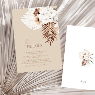Carte D'accompagnement Boho Beige Pampas Grass Orchid Détails du Mariage