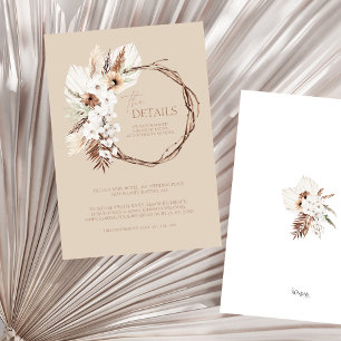 Carte D'accompagnement Boho Beige séché Floral Wreath Détails du Mariage