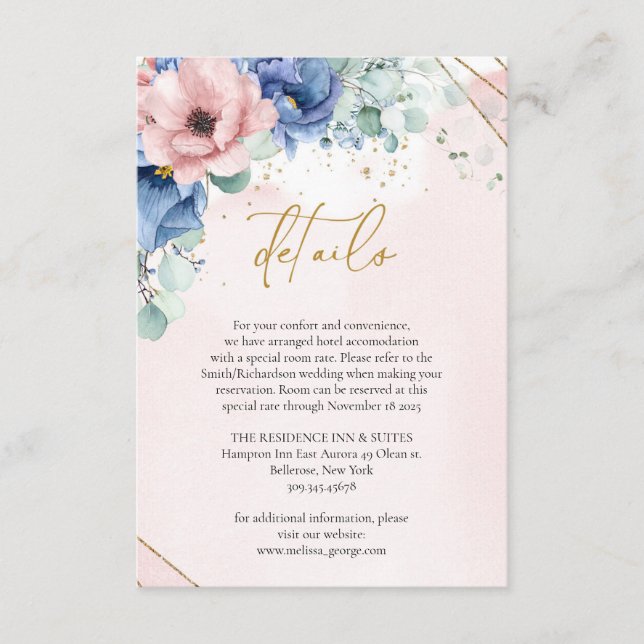 Carte D'accompagnement Boho bleu lunatique rose poussiéreux or rose géomé (Devant)