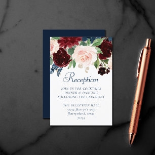 Carte D'accompagnement Boho Blooms   Russe Navy et Bourgogne Garland