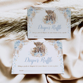 Carte D'accompagnement Boho Blue Floral Highland Cow Diaper Raffin