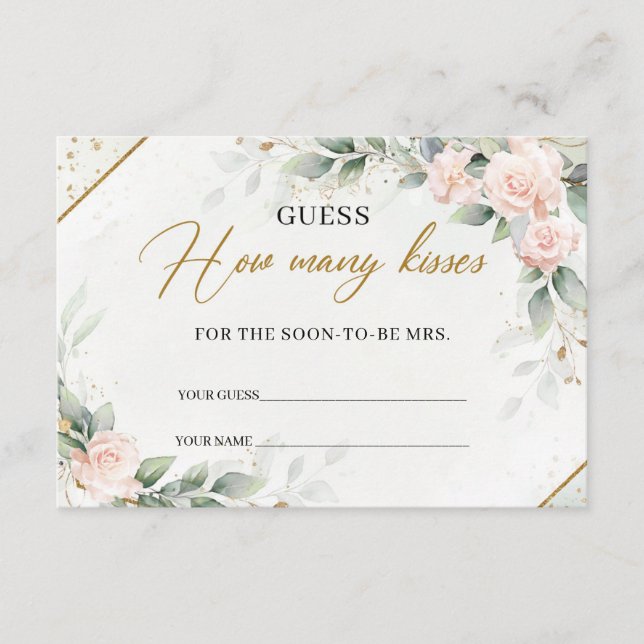 Carte D'accompagnement Boho Blush floral eucalyptus or Combien de baisers (Devant)