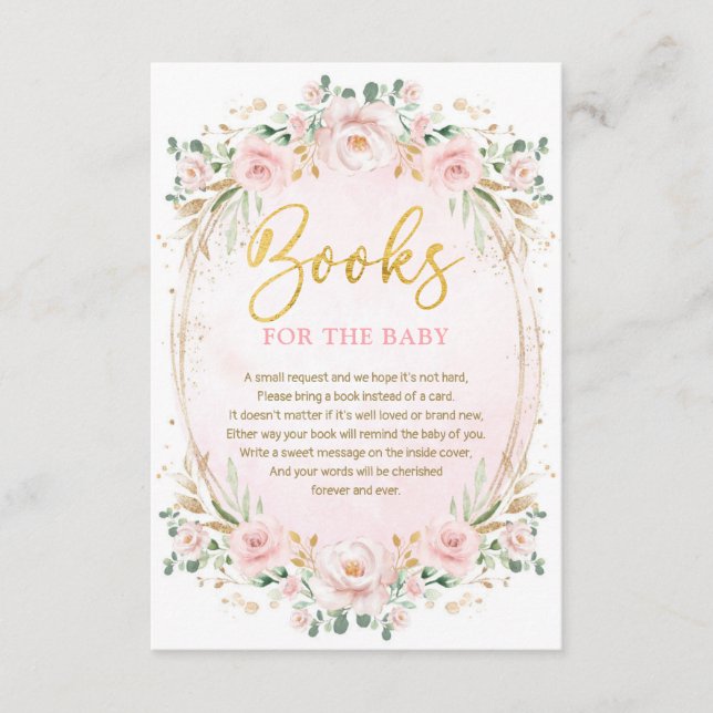 Carte D'accompagnement Boho Blush Pink Gold Flower Livres pour bébé fille (Devant)