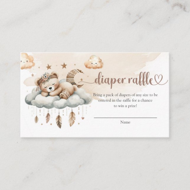 Carte D'accompagnement Boho brun ivoire peluche ours nuage 9 tombole de c (Devant)