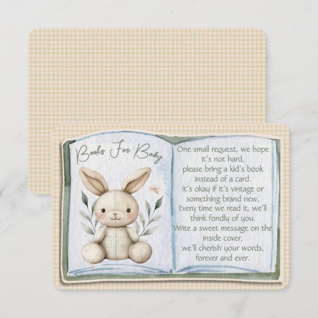 Carte D'accompagnement Boho Bunny Books For Baby Shower Enclosure Card (Devant / Derrière)