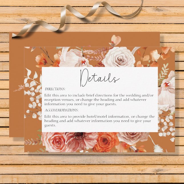Carte D'accompagnement Boho Burange Fall Floral Rust Détails (Créateur téléchargé)