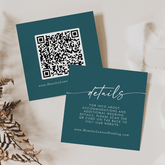 Carte D'accompagnement Boho Chic Bleu Turquoise Mariage QR Détails du cod (Créateur téléchargé)