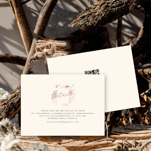 Carte D'accompagnement Boho Chic Fleur Sauvage Minimaliste Code QR Mariag