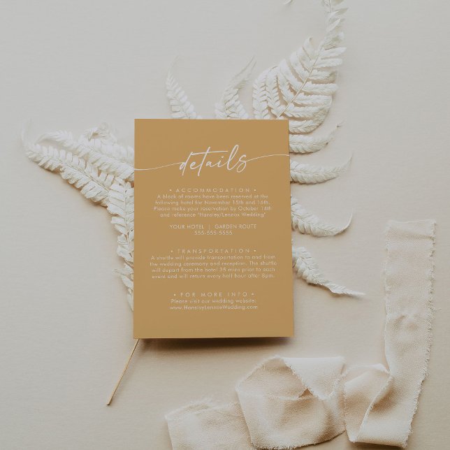 Carte D'accompagnement Boho Chic Jaune Marigold Détails du Mariage (Créateur téléchargé)