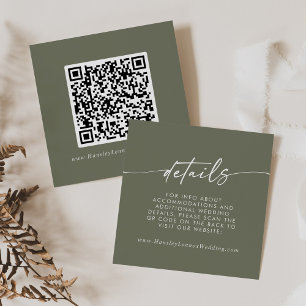 Carte D'accompagnement Boho Chic Olive Green Mariage QR Détails du code