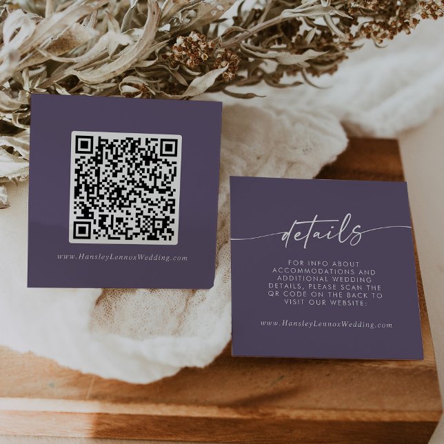 Carte D'accompagnement Boho Chic Plum Purple Mariage QR Détails du code (Créateur téléchargé)