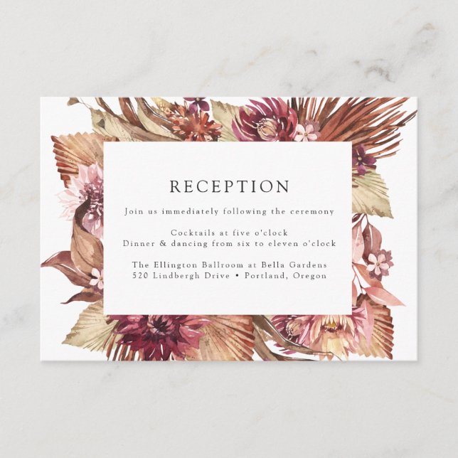 Carte D'accompagnement Boho Desert Floral Mariage Réception (Devant)