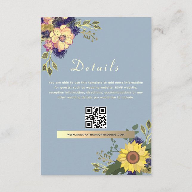 Carte D'accompagnement Boho Dusty Blue Détails du Mariage QR Code (Devant)