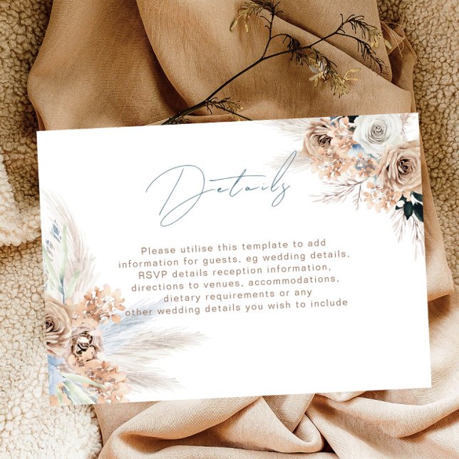 Carte D'accompagnement Boho Dusty Blue Moderne Mariage Détails de la réce (Créateur téléchargé)