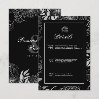 Carte D'accompagnement Boho Elegant Floral Black Détails du Mariage