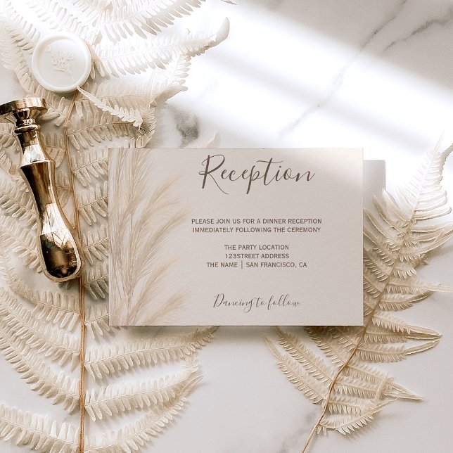 Carte D'accompagnement Boho été pampas herbe aquarelle réception (Créateur téléchargé)