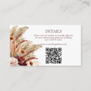 Carte D'accompagnement Boho Fall Florals Pampas Grass Détails Mariage QR