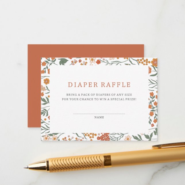 Carte D'accompagnement Boho Fleur sauvage Diaper Ruffle (Devant/Arrière en situation)