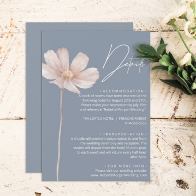 Carte D'accompagnement Boho Fleur sauvage simple | Dusty Blue Mariage Det (Créateur téléchargé)
