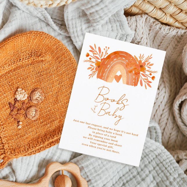 Carte D'accompagnement Boho floral arc-en-ciel orange apporter un livre (Créateur téléchargé)