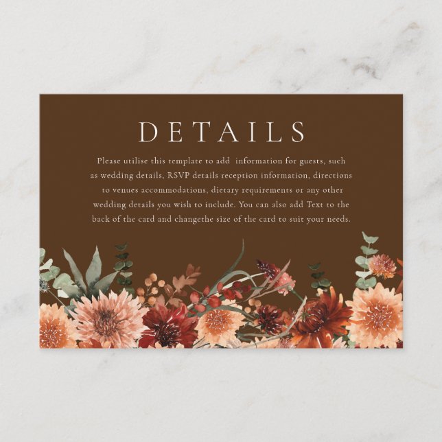 Carte D'accompagnement Boho Floral Mariage Ceremony Détails de la récepti (Devant)