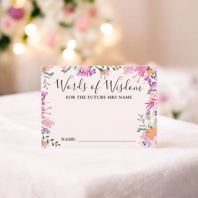 Carte D'accompagnement Boho Floral Mots de la sagesse Fête des mariées (Boho Floral Words of Wisdom Bridal Shower Enclosure Card)