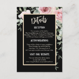 Carte D'accompagnement Boho floral noir et rose Détails du Mariage