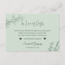 Boho floral Sage vert "En remplacement de cadeaux"